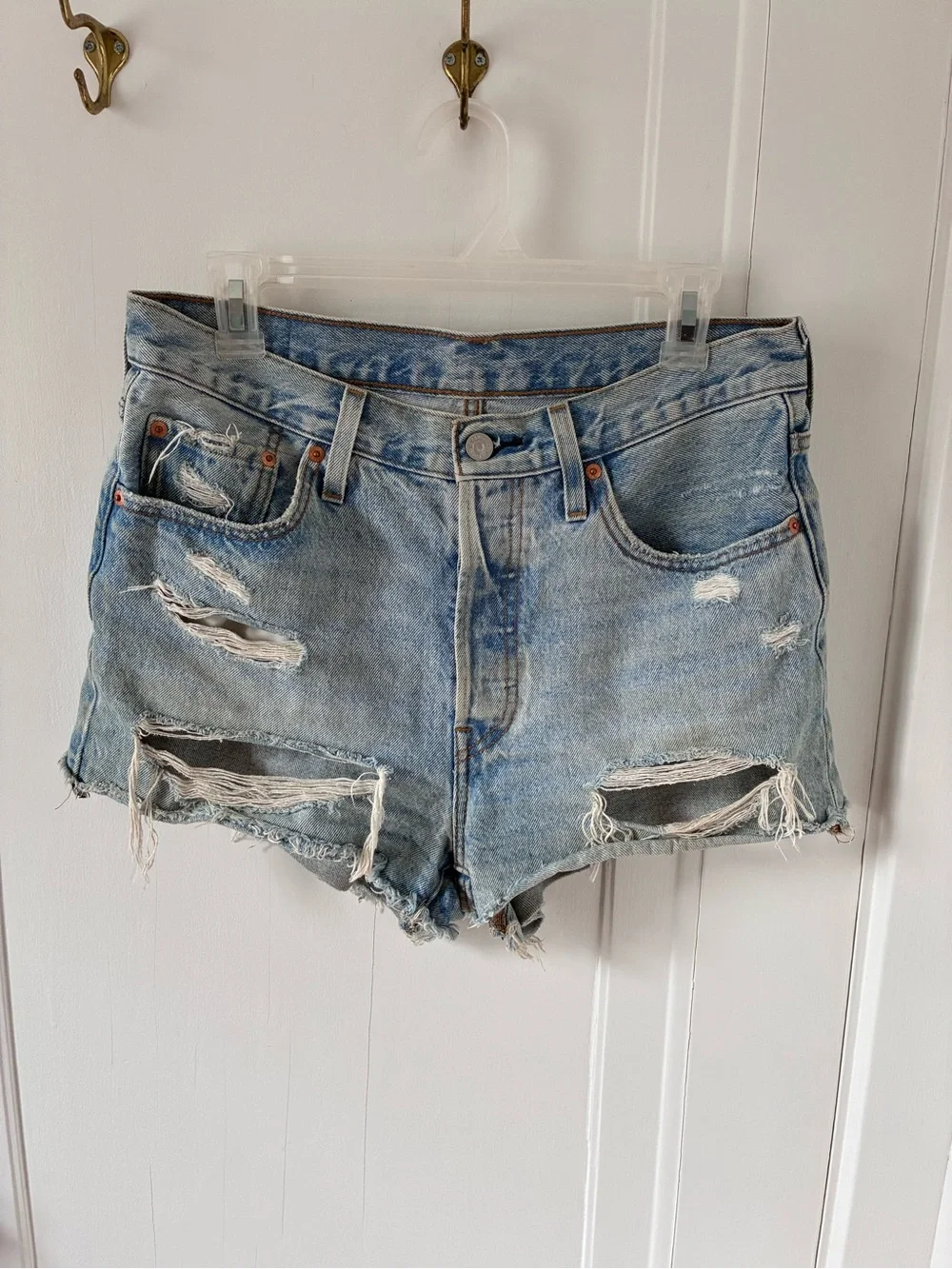 Levi's 501 Light Blue High-Rise Distressed Denim Cutoffs - size 29